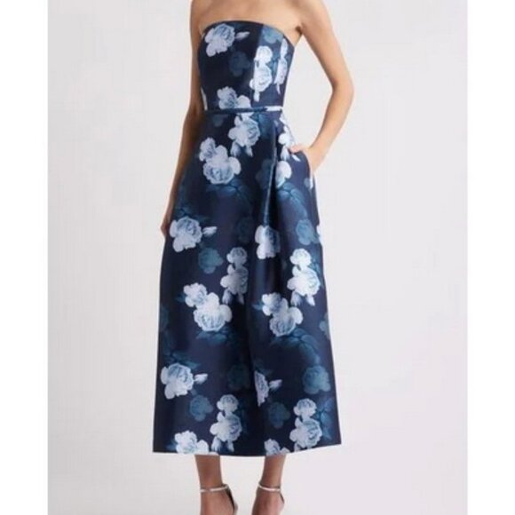 Sachin + Babi Dresses & Skirts - Sachin & Babi Midnight Glacial Rose Shay Floral Strapless Mikado Midi